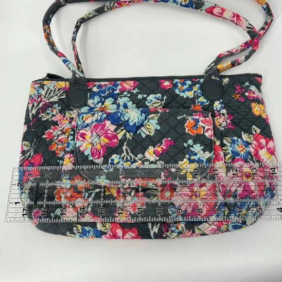 Vera Bradley Quilted Shoulder Tote Handbag Zip Top Gray Pretty Posies Pattern - Picture 11 of 14